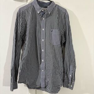 Nautica Mens Sz L Button Up Shirt Navy Blue White Plaid Check Long Sleeve Preppy
